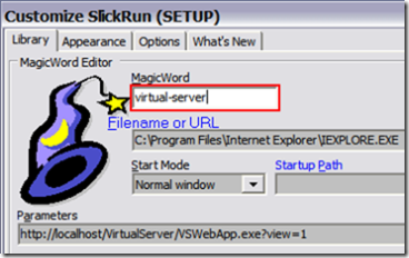 SlickRun virtual-server MagicWord