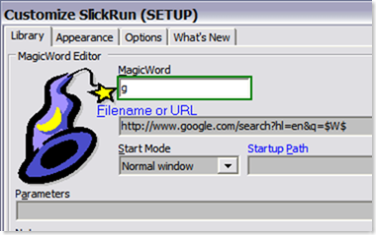 SlickRun - Google search MagicWord settings