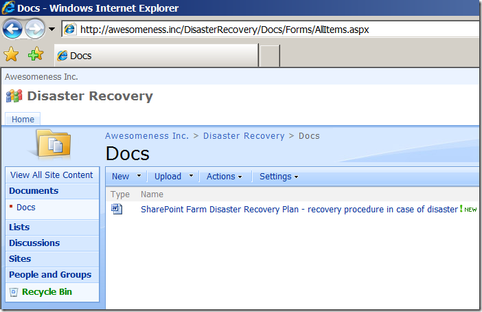 SharePoint disaster recovery site